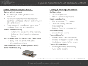 applications of thermoelectrics cooling heating generator