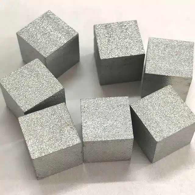 Thermoelectric cooling semiconductors made from doped bismuth telluride. These cube shaped doped semiconductors are also known as dice or thermoelements.