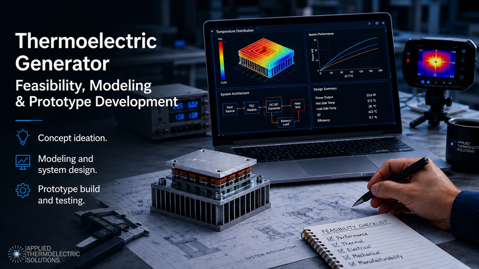 Thermoelectric generator feasibility, modeling, prototype development, and testing for system-level engineering