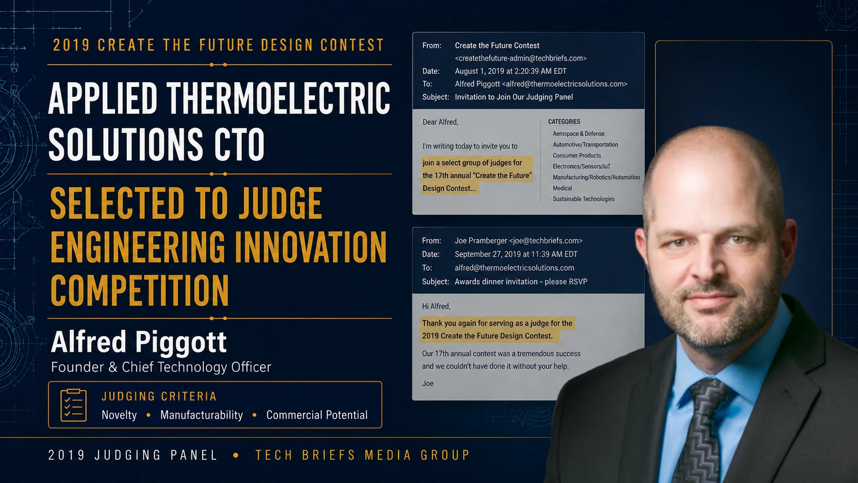 Applied Thermoelectric Solutions CTO Alfred Piggott, selected as a judge for the 2019 Create the Future Design Contest