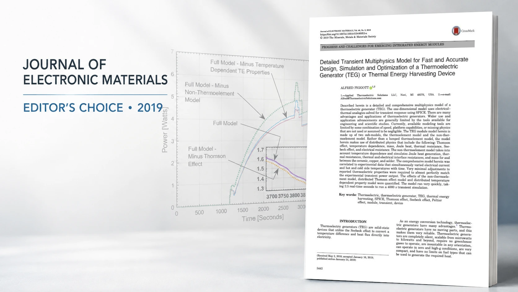 Journal of Electronic Materials Editor’s Choice 2019 featuring the Applied Thermoelectric Solutions TEG modeling paper